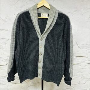 Manhattan Shawl Collar Lambs Wool Blend Waffle Knit Cardigan Sweater Vintage 60s